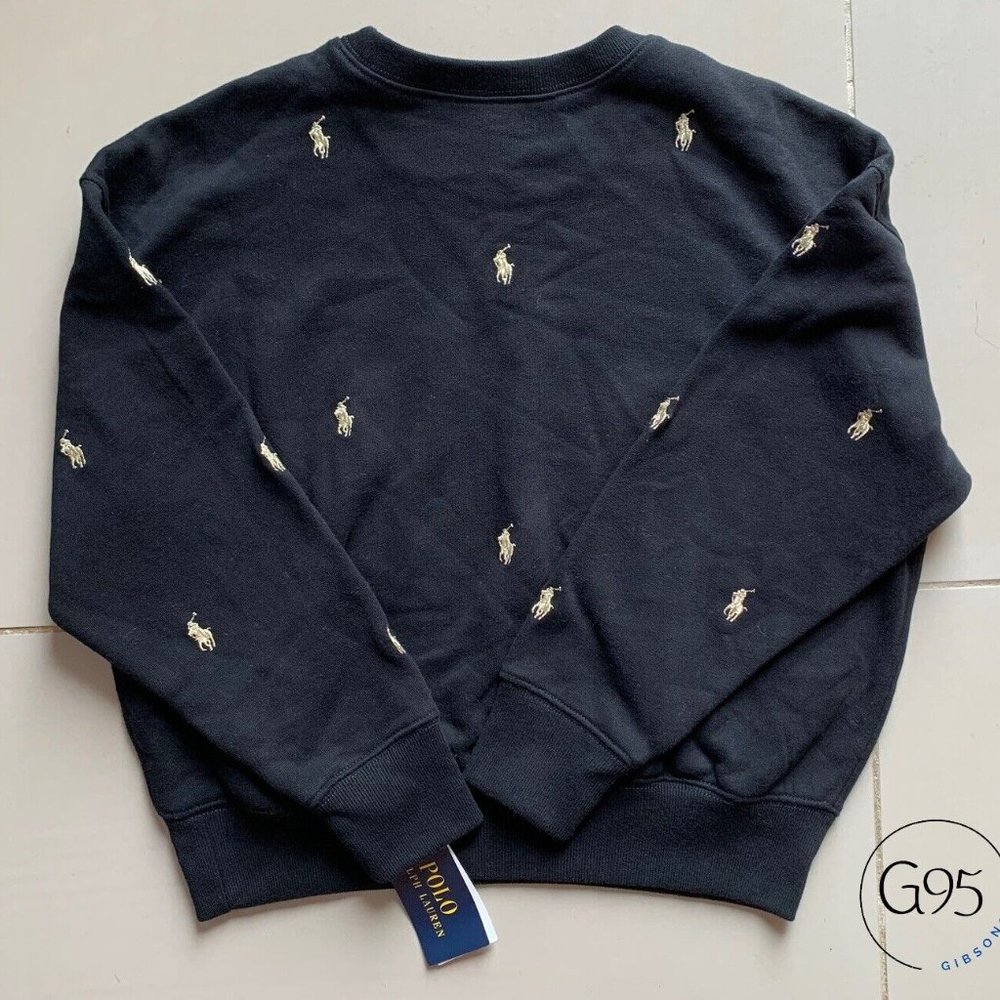 NWT Polo Ralph Lauren Girls SWEATER 8-10 Fleece ALL OVER PONY SWEATSHIRT… - Picture 5 of 6